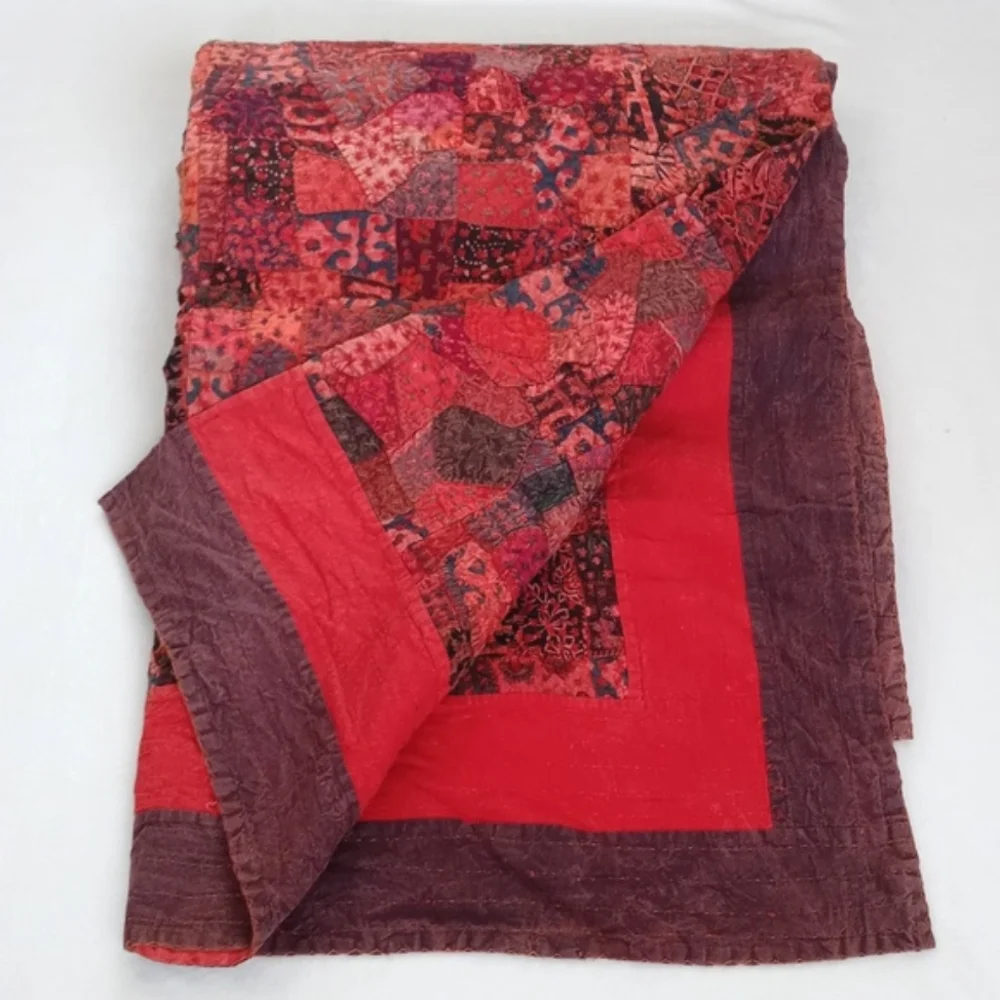 Unique Gorgeous King Size Vintage Patchwork Batik Bedspread from India